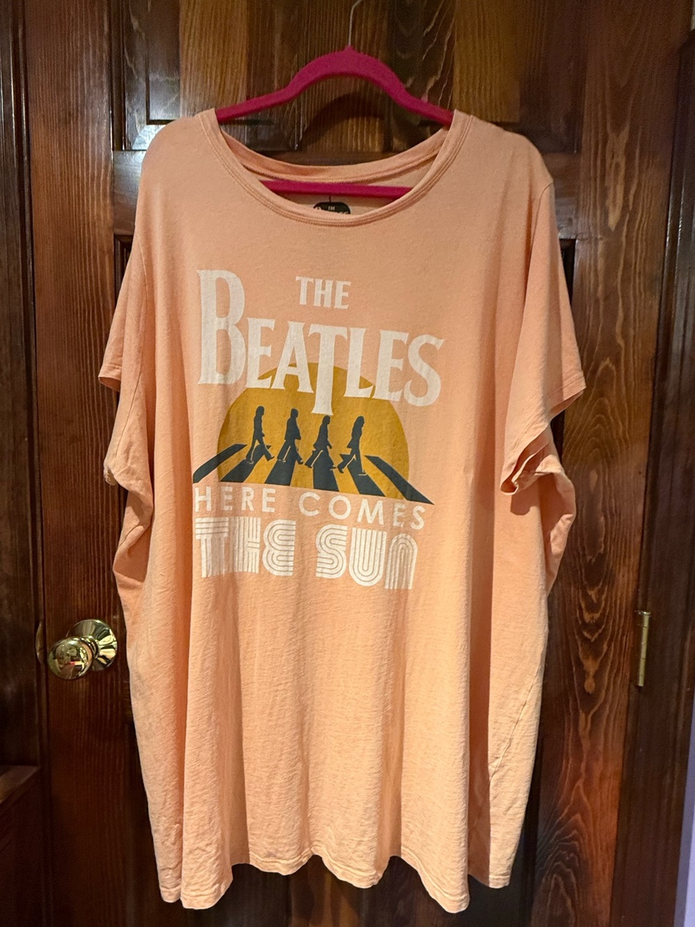 The Beatles Peach Tee with Yellow Sun Graphic - Short Sleeve